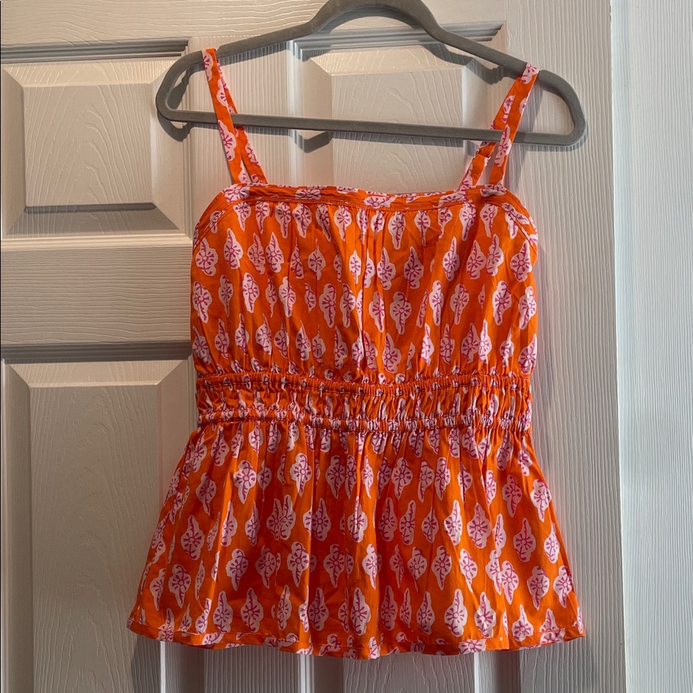 NWT J. Crew Orange and White Patterned peplum Camisole